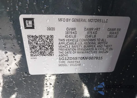 2021 Chevrolet Malibu Fwd Lt из США, поврежденный, VIN 1G1ZD5ST0MF007915